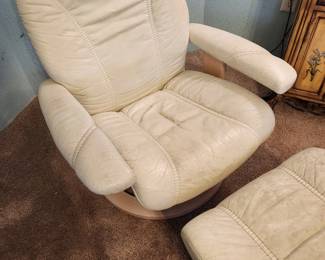 Leather Stressless Ekornes Danish Chair and Ottoman.