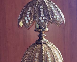 Hollywood Regency Style Triple-Tier Crystal Lamp Approx. 4' height.