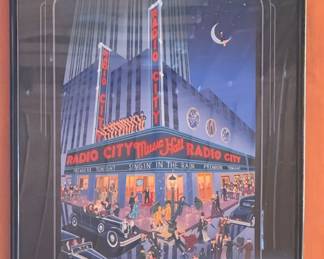 Signed in pencil: Melanie Taylor Kent
Dated: 1989
Numbered: 169/250 
© 1989 Rockefeller Group, Inc.
Subject: Radio City Music Hall – “Singin’ in the Rain” Premiere