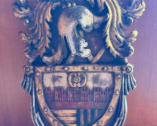 Monumental European Heraldic Crest Plaque 30” Old World Architectural Wall Decor
