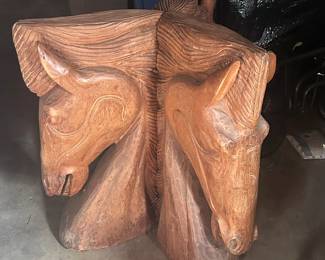 Furn Hand Carved Wood Table with Glass Top HEAVY