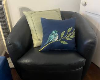 Navy blue leather swivel chair