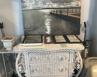 3 drawer white wicker dresser