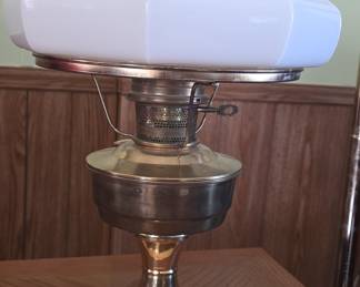 Vintage Aladdin Brass Oil Lamp with Hand-Painted Floral Milk Glass Shade