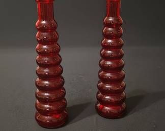 Pair of Vintage Red Glass Bubble Vases