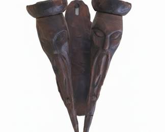 Vintage African Tribal Wood Carving Wall Sconce