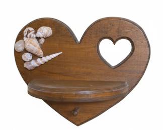 Vintage Wooden Heart Shelf with Seashell Embellishments