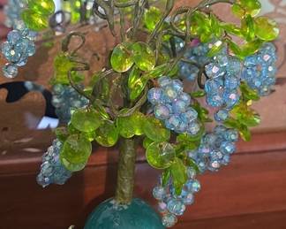 Vintage Beaded Grapevine Tree with Bird Figurine