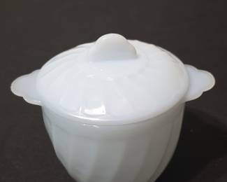 Vintage Fire King Swirl Milk Glass Sugar Bowl with Lid