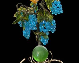 Vintage Beaded Grapevine Tree Sculpture with Bird Figurine