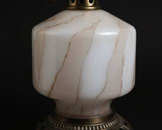 Vintage Milk Glass Marble Base Table Lamp