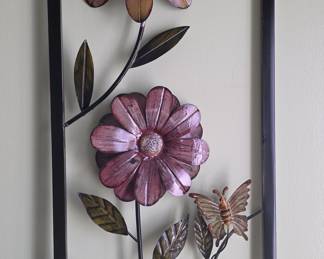 Metal Floral Wall Art with Butterfly