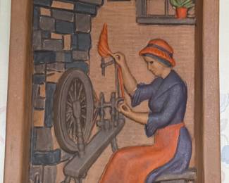 Vintage Ceramic Wall Plaques - Colonial Life Scenes