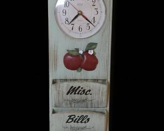Decorative Wall Clock with Mail Sorter and Apple Motif