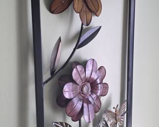 Metal Floral Wall Art with Butterfly