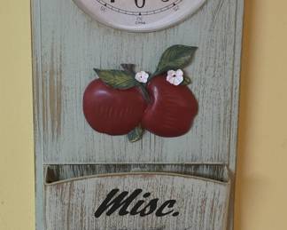 Decorative Wall Clock with Mail Sorter and Apple Motif
