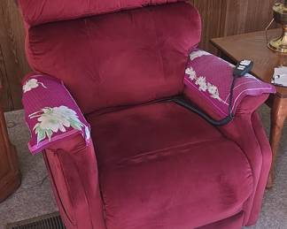 Burgundy Velvet Dual Motor Lift Chair with Heat and Massage