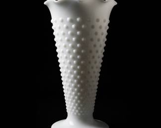 Set of Four Vintage Milk Glass Vases - Anchor Hocking Hobnail and Geometric Patterns