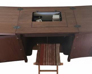 Vintage Sewing Machine Cabinet with Signature Sewing Machine