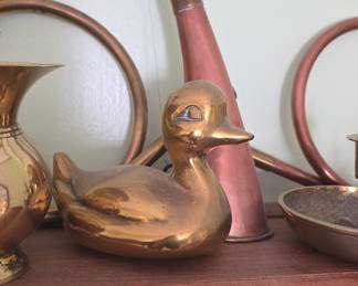 Collection of Brass Decorative Animals and Hunting Horns