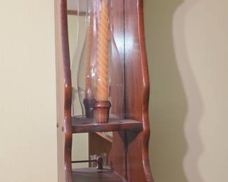 Vintage Wooden Wall Sconce with Mirror and Hurricane Glass Shade