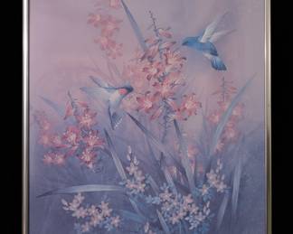 Hummingbird and Floral Print by T. Coche