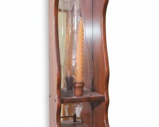Vintage Wooden Wall Sconce with Mirror and Hurricane Glass Shade