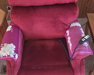 Burgundy Velvet Dual Motor Lift Chair with Heat and Massage