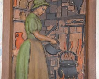 Vintage Ceramic Wall Plaques - Colonial Life Scenes