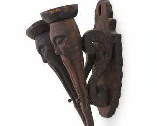 Vintage African Tribal Wood Carving Wall Sconce