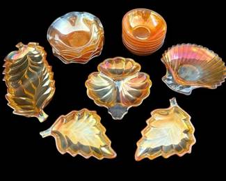 Vintage Marigold Carnival Glass Leaf Shell Bowl Collection