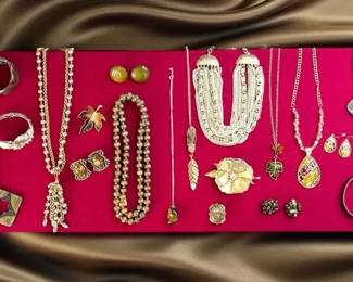 Vintage Costume Jewelry Lot with Necklaces, Bracelets, Earrings and Pendants