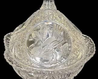 Hofbauer Byrdes Cut Crystal Covered Compote with Bird Motif