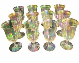 12 Iridescent Carnival Glass Style Stemmed Goblets Vintage Luster Finish