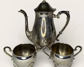 Vintage Silverplate Teapot with Ornate Handle and Feet Made in Hong Kong