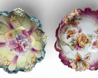 Antique RS Prussia Red Mark Bowl and Unmarked German Floral Berry Bowl Lot