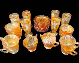 Jeannette Iris Herringbone Marigold Glassware Lot