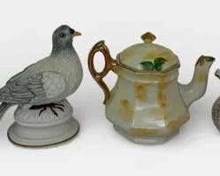 Vintage Enesco Japan Porcelain Lot 5 Pcs Bisque Pigeons Mini 50th Anniversary Set