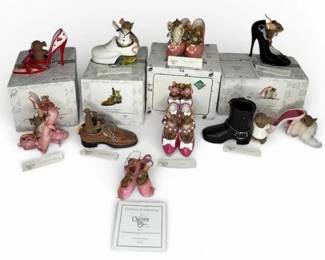 Charming Tails Shoe Collection Lot of 10 Sole Themed Figurines Signed Dean Griff Original Boxes