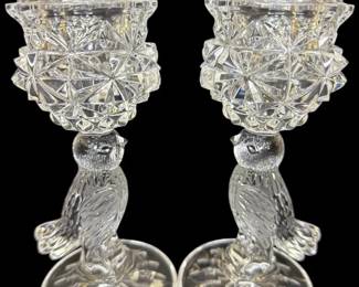 Pair of Hofbauer Byrdes Cut Crystal Bird Candlestick Holders