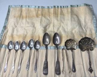 Sterling Silver Spoon Assortment with Sugar Tongs