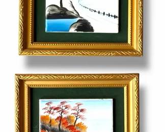 Set of Two Vintage Ucagco Ceramics Japan HandPainted Tile Landscapes