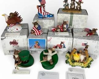 Charming Tails Lot of 9 Patriotic USA and St Patricks Day Irish Figurines Signed Dean Griff