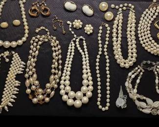 Vintage Faux Pearl Necklaces And FauxPearl Goldtoned Earrings Incl Those By Napier, Emmons, Kramer