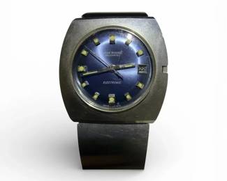 Vintage Louis Rossel Neuchatel Electronic Stainless Steel Watch Blue Dial  Date