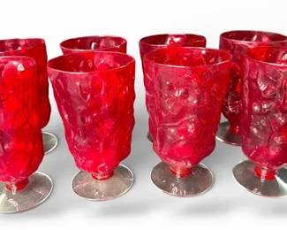 Vintage Ruby Red Crinkle Glass Tumblers, Attributed to Morgantown