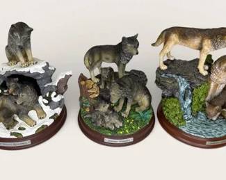 Protectors of the Pack Seasonal Wolf Sculptures Mixed Year Lot, 3 Pieces