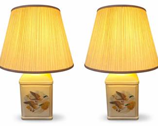 Set of Two Vintage Mallard Duck Table Lamps with Shades