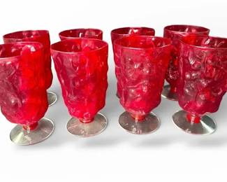 Lot 2 Vintage Ruby Red Crinkle Glass Tumblers, Attributed to Morgantown