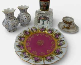 Vintage German Porcelain Lot Kuba Plate Royal Vienna Style Vase Reticulated Dish
